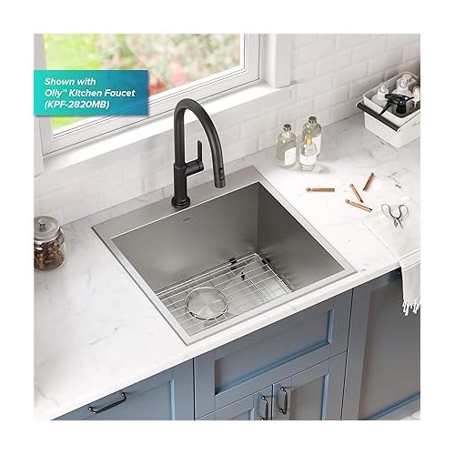  KRAUS Standart PRO 22-inch Drop-In Top Mount 16 Gauge Stainless Steel Single Bowl Laundry Utility Sink, KHT301-22L