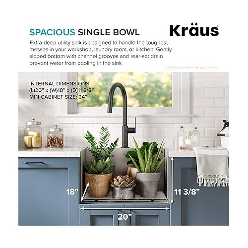  KRAUS Standart PRO 22-inch Drop-In Top Mount 16 Gauge Stainless Steel Single Bowl Laundry Utility Sink, KHT301-22L