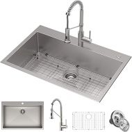 Kraus KCA-1102 Stark Dual Mount Drop Sink and Pull-Down Commercial Kitchen Faucet Combo in Stainless Steel Finish, 33