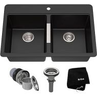 Kraus Quarza Kitchen Sink, 33-Inch Equal Bowls, Black Onyx Granite, KGD-433B model