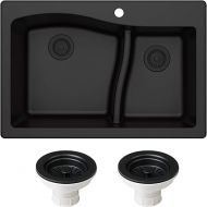 KRAUS KGD-442 Quarza 33-inch 33” Dual Mount 60/40 Double Bowl Granite Kitchen Sink in Black