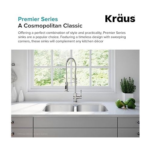  Kraus KBU22 32 inch Undermount 50/50 Double Bowl 16 gauge Stainless Steel Kitchen Sink