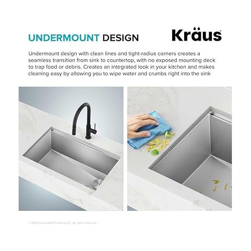  Kraus KWU110-32 Kore inch Undermount 16 Gauge Single Bowl Stainless Steel Kitchen Integrated Ledge and Accessories (Pack of 5), 32 Inch, 32