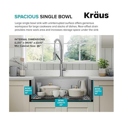  Kraus KWU110-32 Kore inch Undermount 16 Gauge Single Bowl Stainless Steel Kitchen Integrated Ledge and Accessories (Pack of 5), 32 Inch, 32