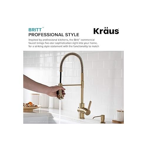  KRAUS Britt Commercial Style Kitchen Faucet in Spot Free Antique Champagne Bronze, KPF-1690SFACB