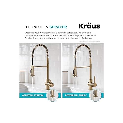  KRAUS Britt Commercial Style Kitchen Faucet in Spot Free Antique Champagne Bronze, KPF-1690SFACB