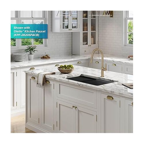  KRAUS Bellucci Workstation 32 inch Undermount Granite Composite Single Bowl Kitchen Sink in Metallic Black with Accessories, KGUW2-33MBL