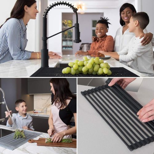  Kraus KRM-10BLACK Silicone-coated stainless steel Over the Over the Sink Multipurpose Roll-Up Dish Drying Rack, Black