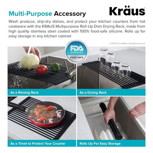  Kraus KRM-10BLACK Silicone-coated stainless steel Over the Over the Sink Multipurpose Roll-Up Dish Drying Rack, Black