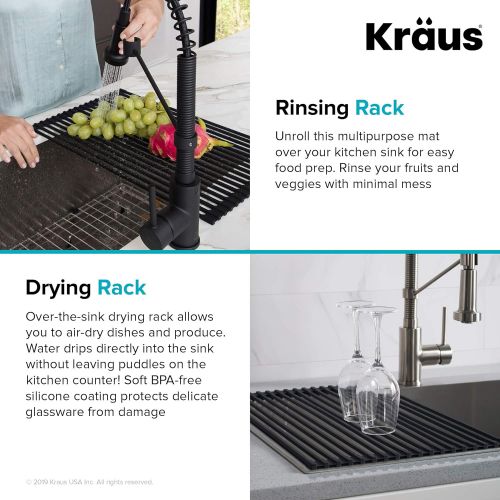  Kraus KRM-10BLACK Silicone-coated stainless steel Over the Over the Sink Multipurpose Roll-Up Dish Drying Rack, Black