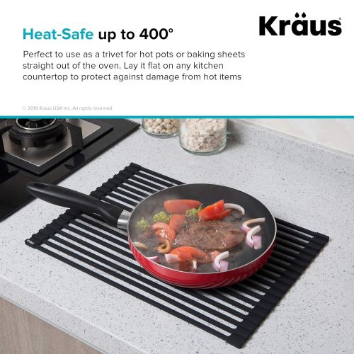  Kraus KRM-10BLACK Silicone-coated stainless steel Over the Over the Sink Multipurpose Roll-Up Dish Drying Rack, Black