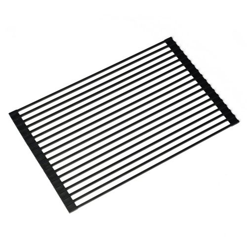  Kraus KRM-10BLACK Silicone-coated stainless steel Over the Over the Sink Multipurpose Roll-Up Dish Drying Rack, Black