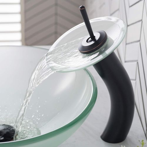  Kraus KGW-1700ORB-FR Single Lever Vessel Glass Waterfall Bathroom Faucet Oil Rubbed Bronze with Frosted Glass Disk