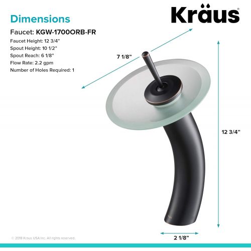  Kraus KGW-1700ORB-FR Single Lever Vessel Glass Waterfall Bathroom Faucet Oil Rubbed Bronze with Frosted Glass Disk