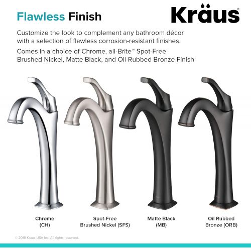  Kraus KVF-1200SFS-2PK Arlo Vessel Bathroom Faucet with Pop-Up Drain, Spot Free Stainless Steel