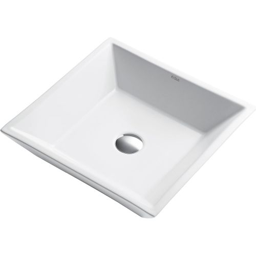  Kraus C-KCV-125-1002CH White Square Ceramic Sink and Sheven Faucet Chrome