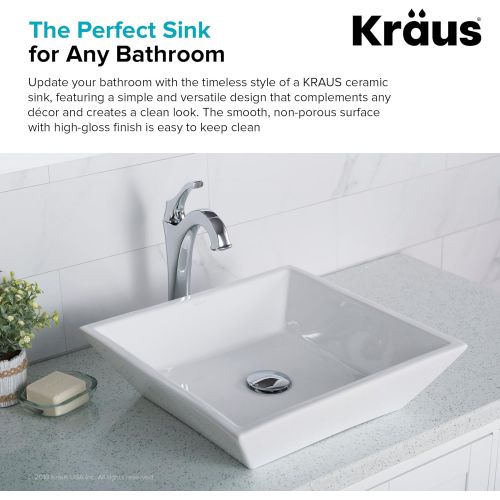  Kraus C-KCV-125-1002CH White Square Ceramic Sink and Sheven Faucet Chrome