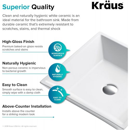  Kraus C-KCV-125-1002CH White Square Ceramic Sink and Sheven Faucet Chrome