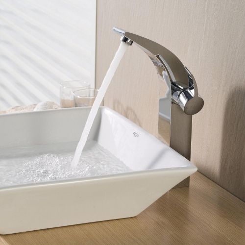  Kraus C-KCV-125-1002CH White Square Ceramic Sink and Sheven Faucet Chrome