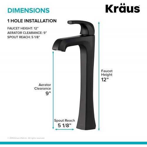  Kraus KVF-1210MB-2PK Esta Vessel Bathroom Faucet with Pop-Up Drain, Matte Black