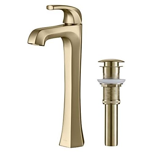  Kraus KVF-1210BG-2PK Esta Vessel Bathroom Faucet with Pop-Up Drain, Brushed Gold