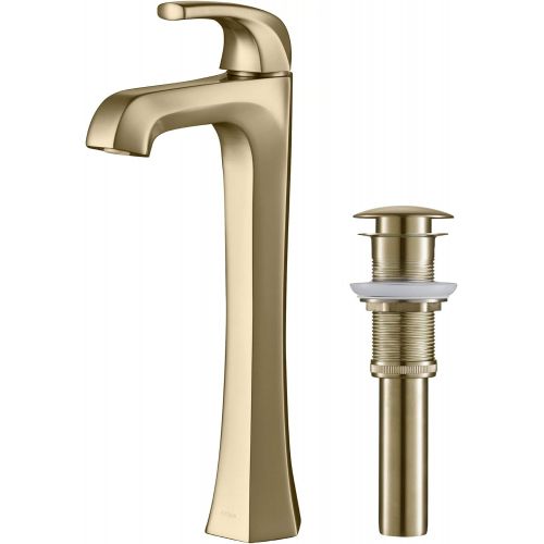  Kraus KVF-1210BG-2PK Esta Vessel Bathroom Faucet with Pop-Up Drain, Brushed Gold
