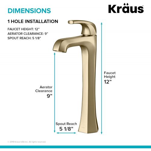  Kraus KVF-1210BG-2PK Esta Vessel Bathroom Faucet with Pop-Up Drain, Brushed Gold