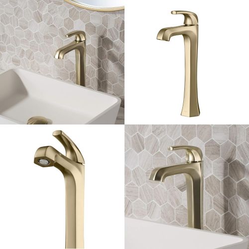  Kraus KVF-1210BG-2PK Esta Vessel Bathroom Faucet with Pop-Up Drain, Brushed Gold