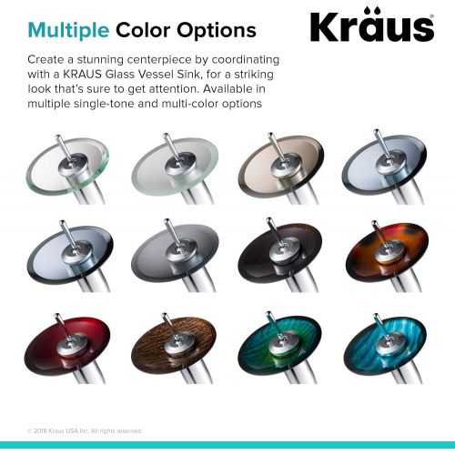  Kraus KGW-1700-PU-10CH-BLFR Single Lever Vessel Glass Waterfall Bathroom Faucet Chrome with Black Frosted Glass Disk and Matching Pop Up Drain