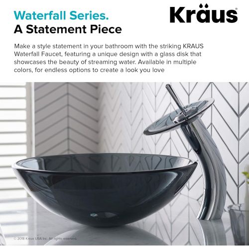  Kraus KGW-1700CH-BLCL Single Lever Vessel Glass Waterfall Bathroom Faucet Chrome with Black Clear Glass Disk