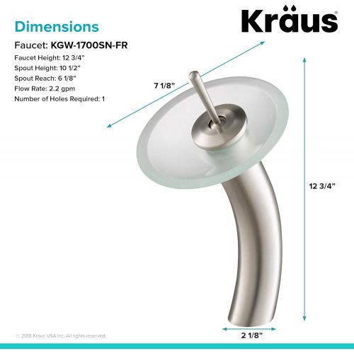  Kraus KGW-1700SN-FR Single Lever Vessel Glass Waterfall Bathroom Faucet Satin Nickel with Frosted Glass Disk