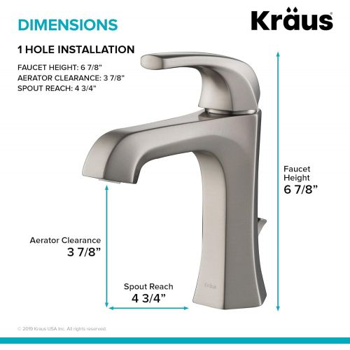  Kraus KBF-1211SFS Esta Single Handle Basin Bathroom Faucet with Lift Rod Drain, Spot Free Stainless Steel