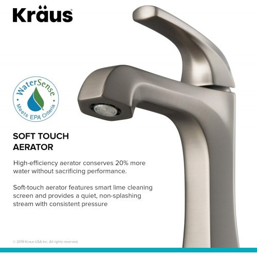  Kraus KBF-1211SFS Esta Single Handle Basin Bathroom Faucet with Lift Rod Drain, Spot Free Stainless Steel