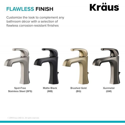  Kraus KBF-1211SFS Esta Single Handle Basin Bathroom Faucet with Lift Rod Drain, Spot Free Stainless Steel