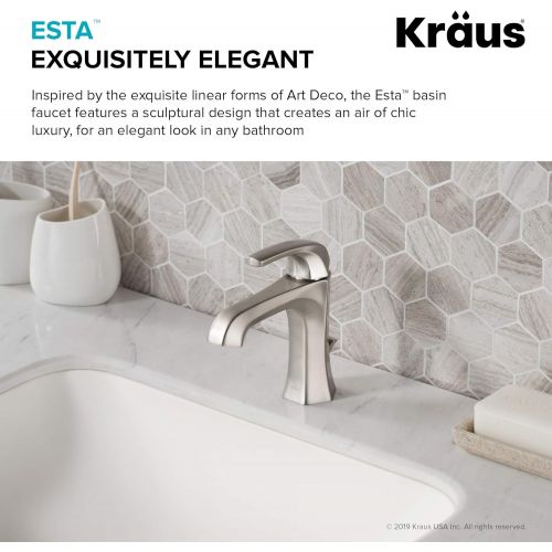  Kraus KBF-1211SFS Esta Single Handle Basin Bathroom Faucet with Lift Rod Drain, Spot Free Stainless Steel