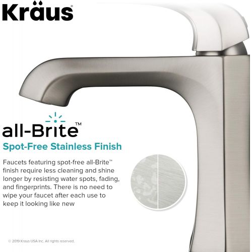  Kraus KBF-1211SFS Esta Single Handle Basin Bathroom Faucet with Lift Rod Drain, Spot Free Stainless Steel