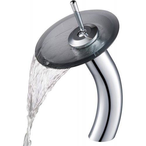  Kraus KGW-1700CH-BLFR Single Lever Vessel Glass Waterfall Bathroom Faucet Chrome with Black Frosted Glass Disk