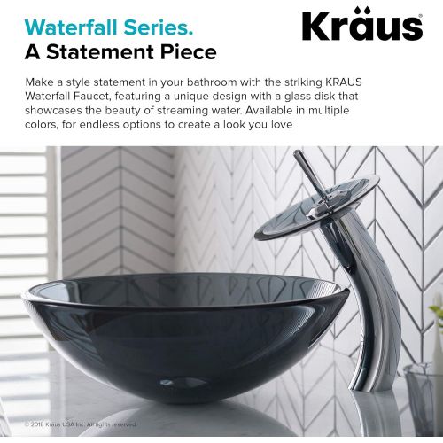  Kraus KGW-1700CH-BLFR Single Lever Vessel Glass Waterfall Bathroom Faucet Chrome with Black Frosted Glass Disk