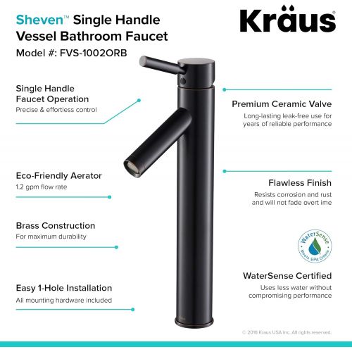  Kraus FVS-1002CH Sheven Single Lever Vessel Bathroom Faucet Chrome