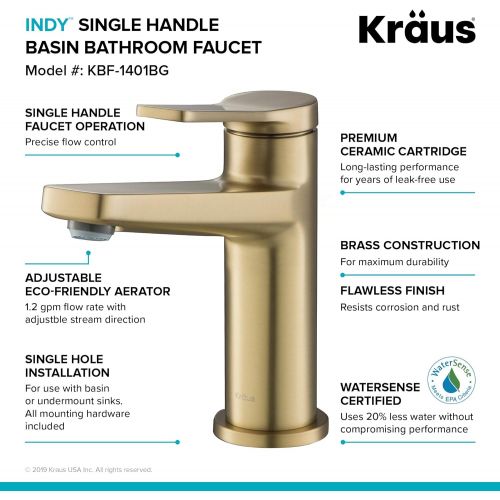  Kraus KBF-1401BG-2PK Indy Bathroom Faucet, Brushed Gold