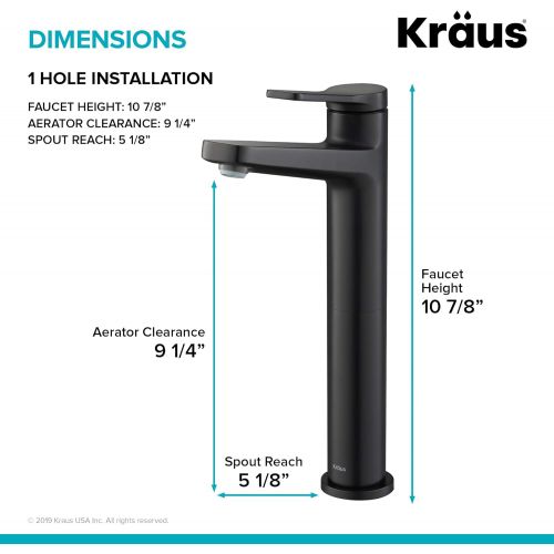  Kraus KVF-1400MB Indy Single Handle Vessel Bathroom Faucet, Matte Black
