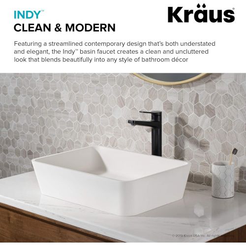  Kraus KVF-1400MB Indy Single Handle Vessel Bathroom Faucet, Matte Black