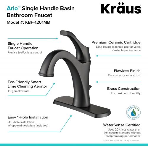  Kraus KBF-1201MB Arlo Bathroom Faucet, Single, Matte Black