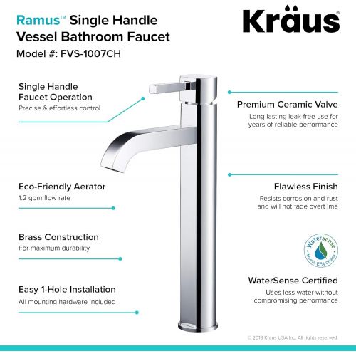  Kraus FVS-1007CH Ramus Single Lever Vessel Bathroom Faucet Chrome