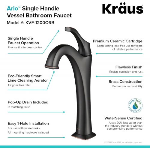  Kraus KVF-1200ORB Arlo Bathroom Faucet, 12.13, Oil Rubbed Bronze