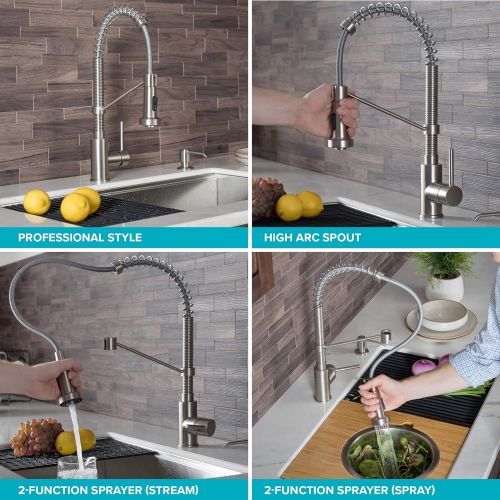  Kraus KPF-1610BG Bolden 18-Inch Commercial Kitchen Faucet with Dual Function Pull-Down Sprayhead in all-Brite Finish, 18 Inches, Brushed Gold