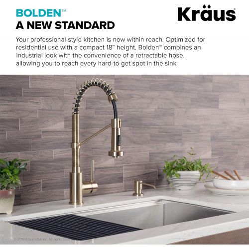  Kraus KPF-1610BG Bolden 18-Inch Commercial Kitchen Faucet with Dual Function Pull-Down Sprayhead in all-Brite Finish, 18 Inches, Brushed Gold