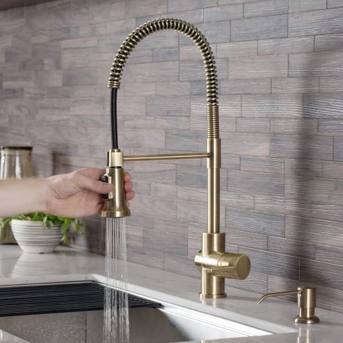  Kraus KPF-1690BG Britt Pre-Rinse/Commercial Kitchen Faucet with Dual Function Sprayhead in all-Brite Finish, Brushed Gold