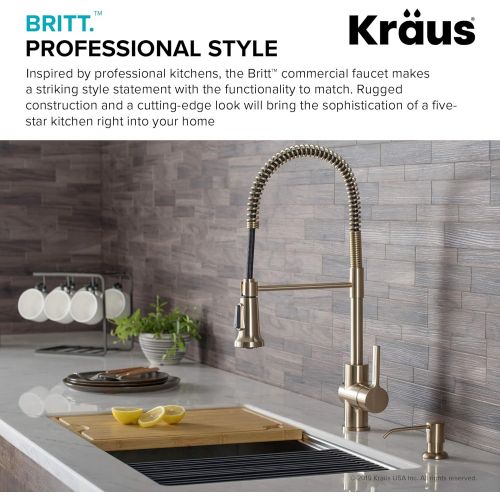  Kraus KPF-1690BG Britt Pre-Rinse/Commercial Kitchen Faucet with Dual Function Sprayhead in all-Brite Finish, Brushed Gold
