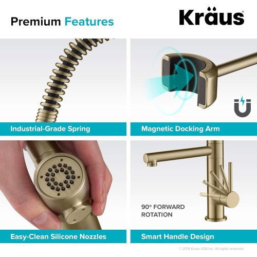  Kraus KPF-1603SBBG Artec Pro 2-Function Commercial Style Pre-Rinse Kitchen Faucet with Pull-Down Spring Spout and Pot Filler, Black Stainless Steel/Brushed Gold